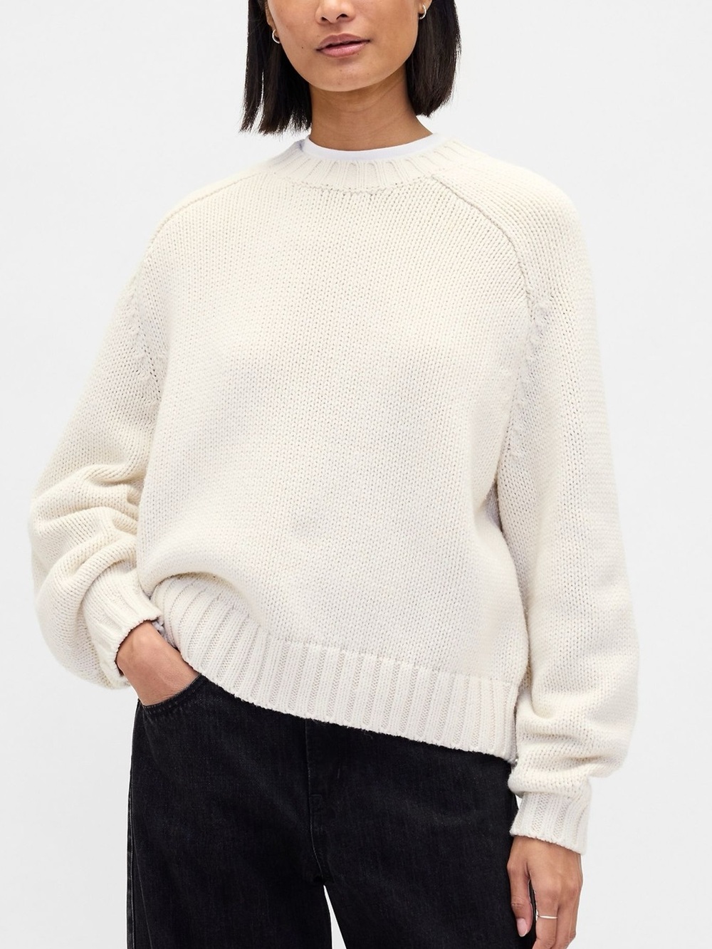 GAP Relaxed Cotton Blend Crewneck Cozy Sweater Long Sleeve Cream Ecru NEW